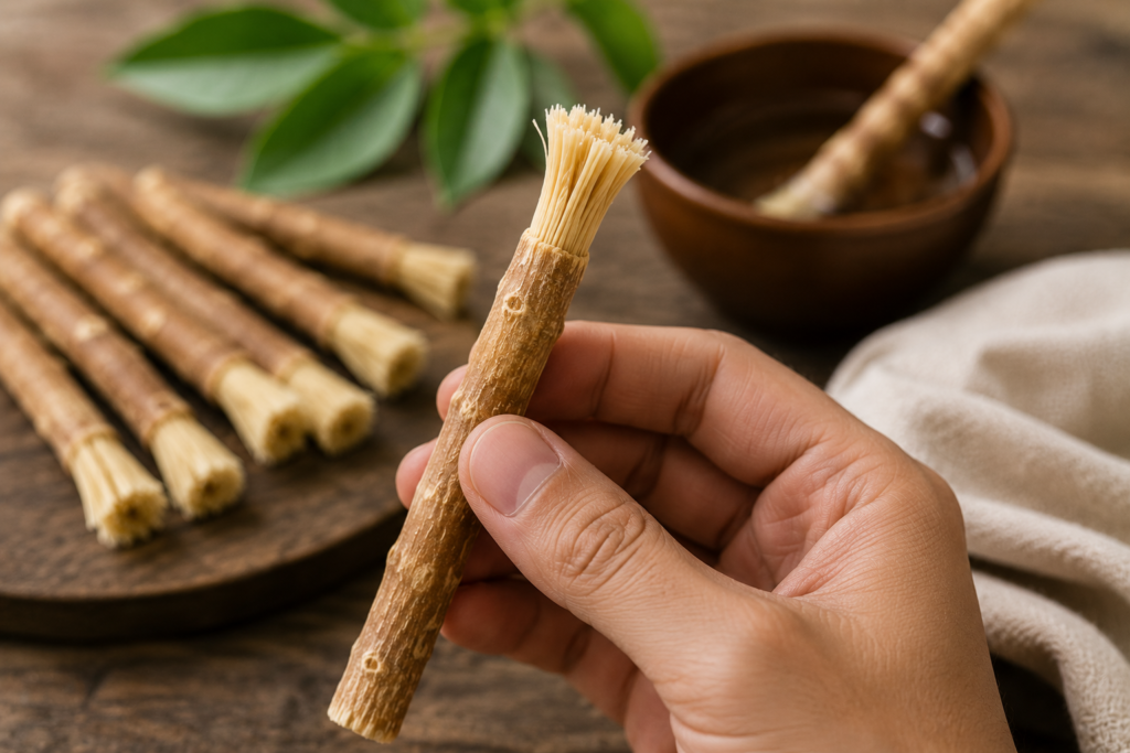 Natural miswak on wooden surface