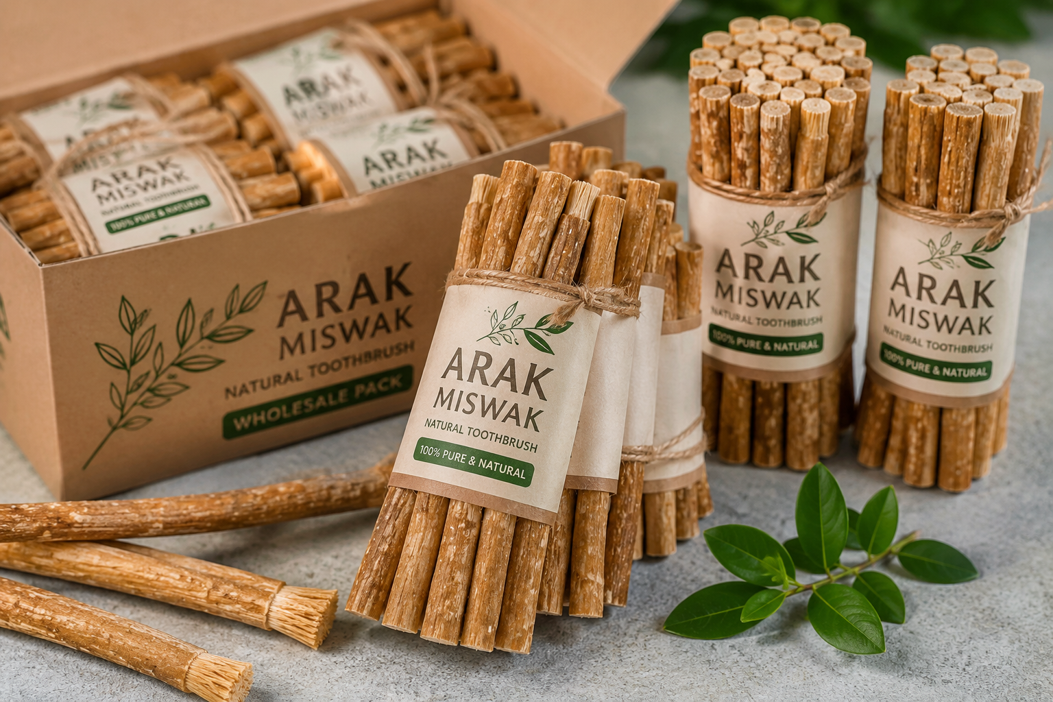 Wholesale Arak miswak sticks bundled for retail