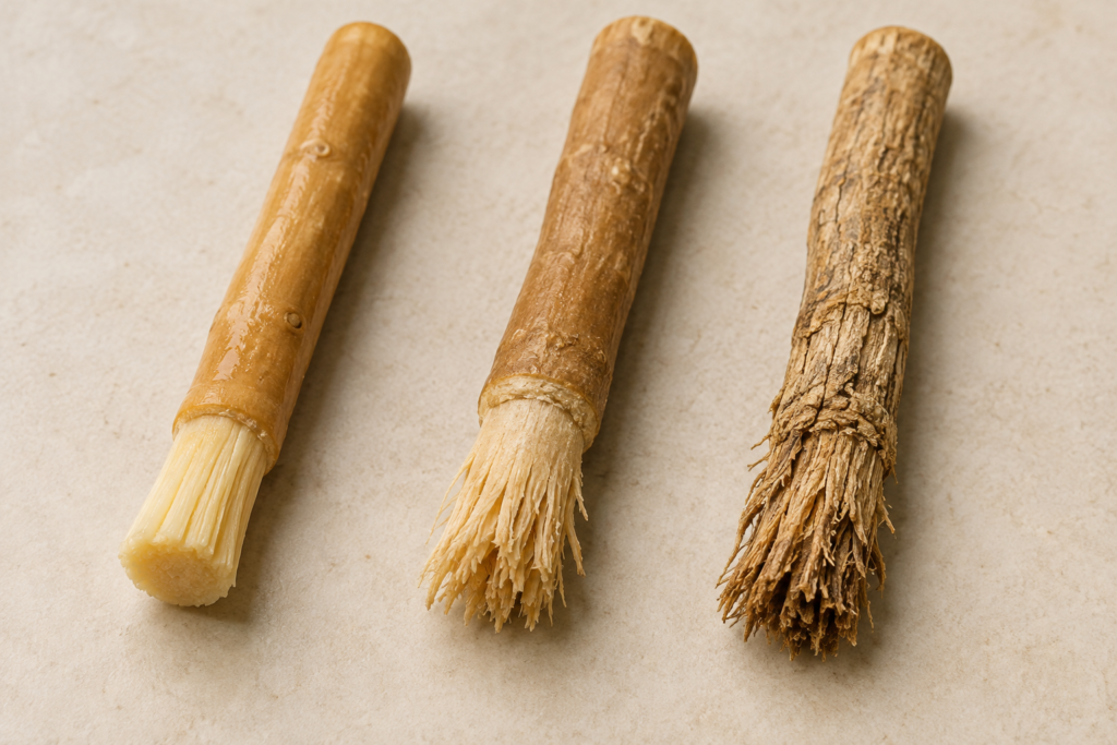 miswak sticks at different stages fresh used and dried out