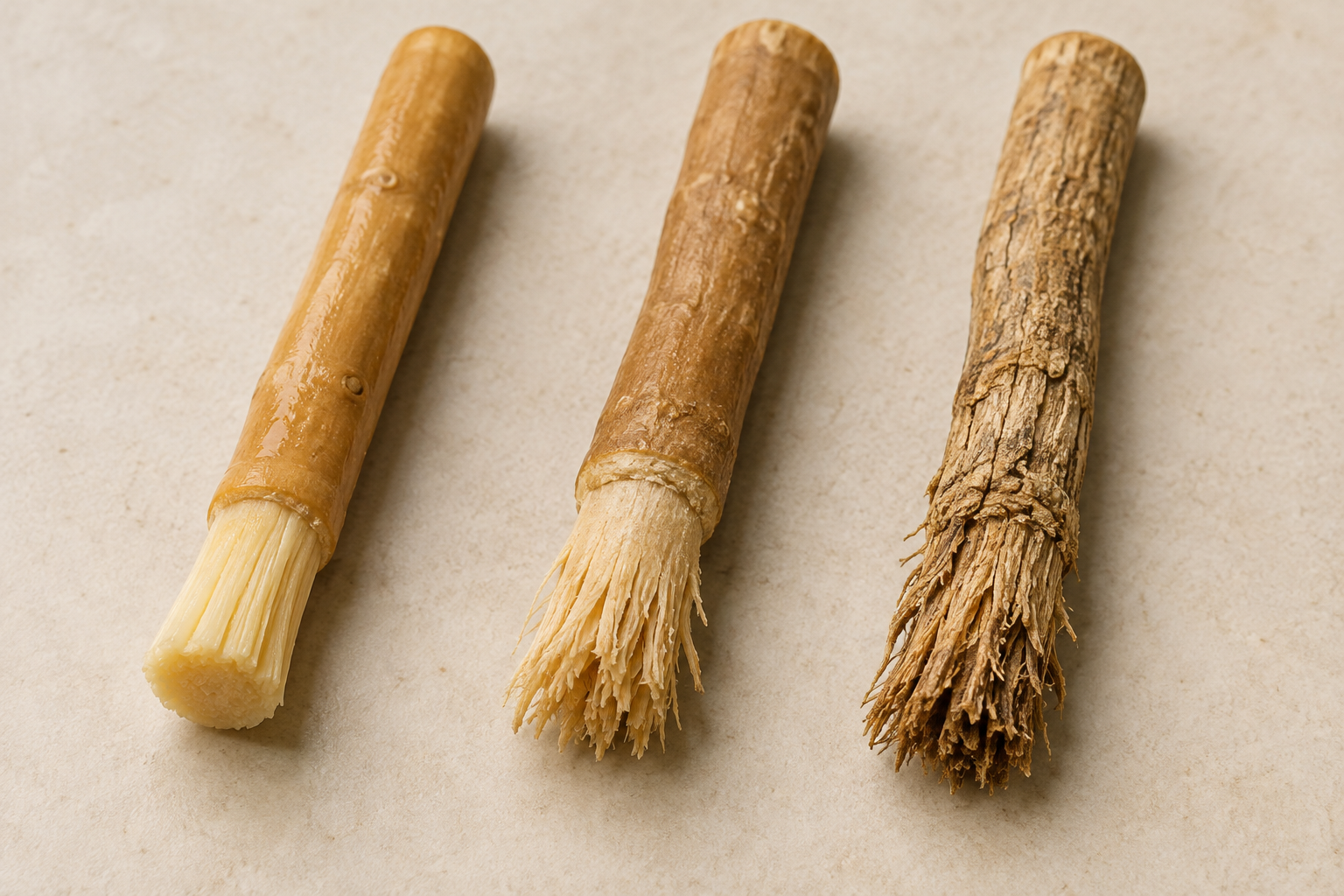 miswak sticks at different stages fresh used and dried out