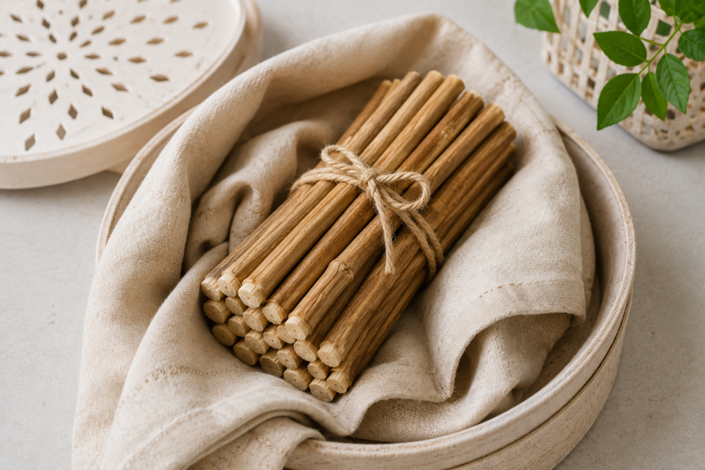 miswak sticks wrapped and stored in a cool ventilated container