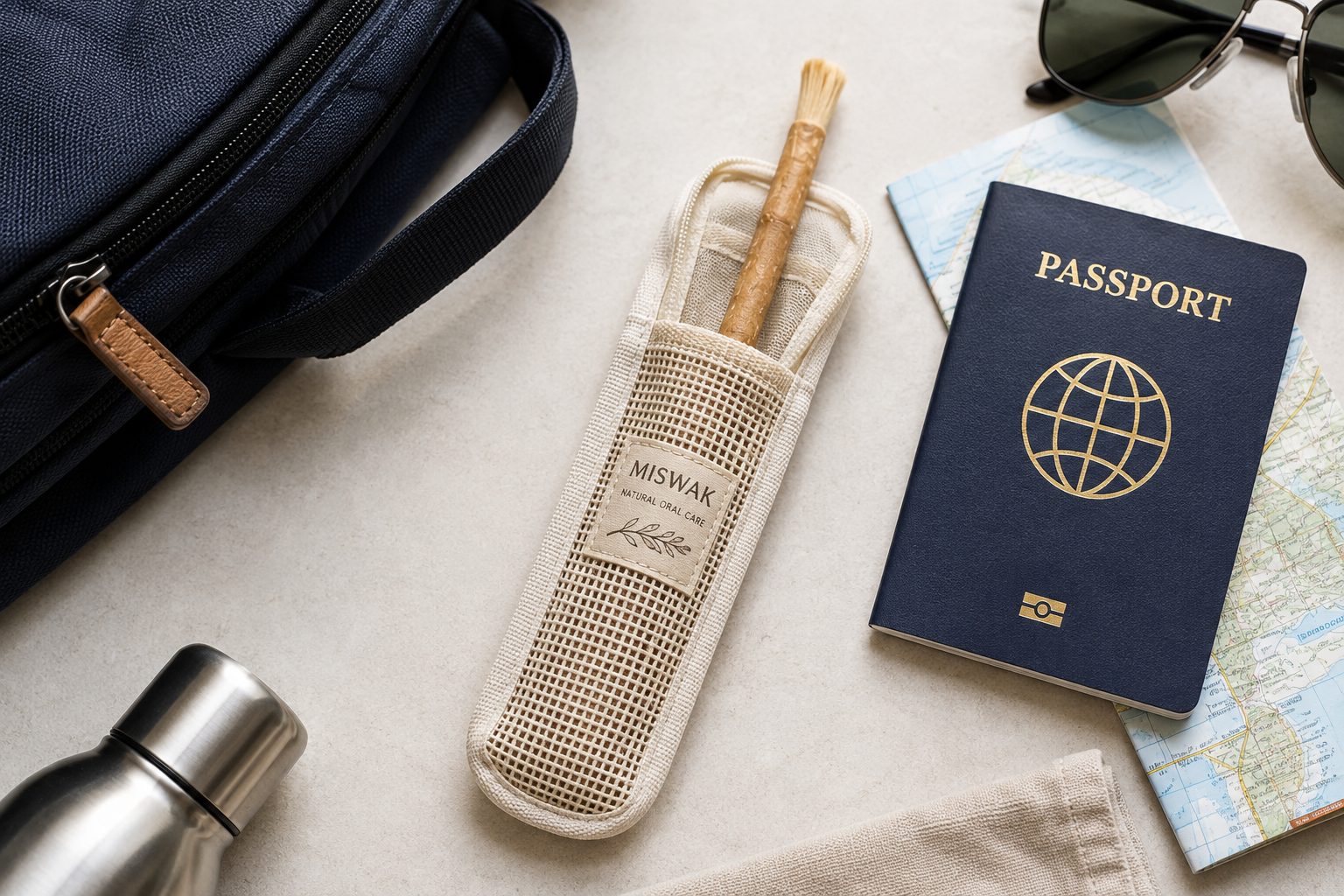 miswak stick in a breathable travel case ready for a trip