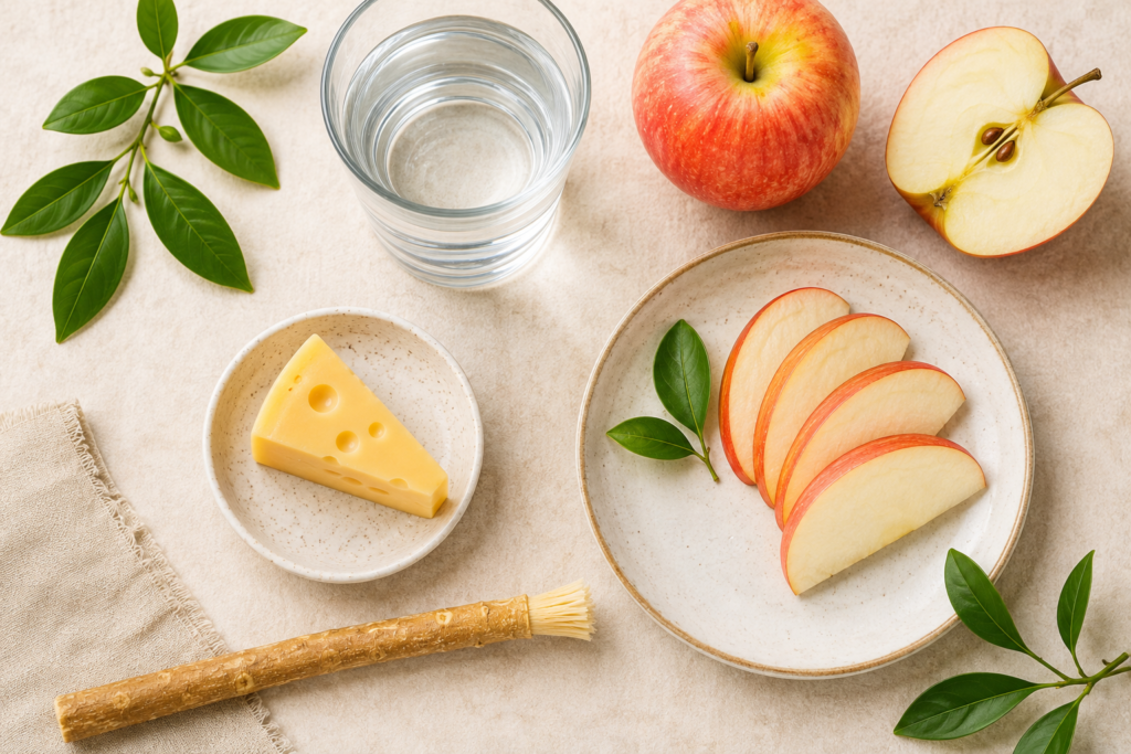 natural safe teeth whitening foods miswak apple cheese and water