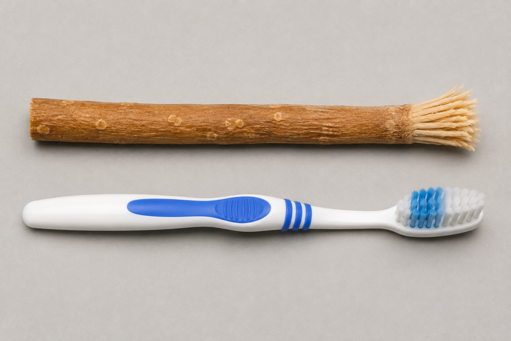 miswak stick and toothbrush side by side comparison