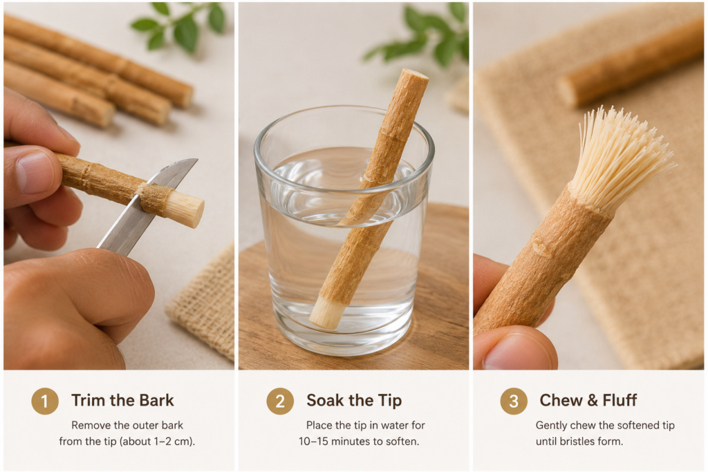 How to prepare a miswak stick trim soak and fluff the tip
