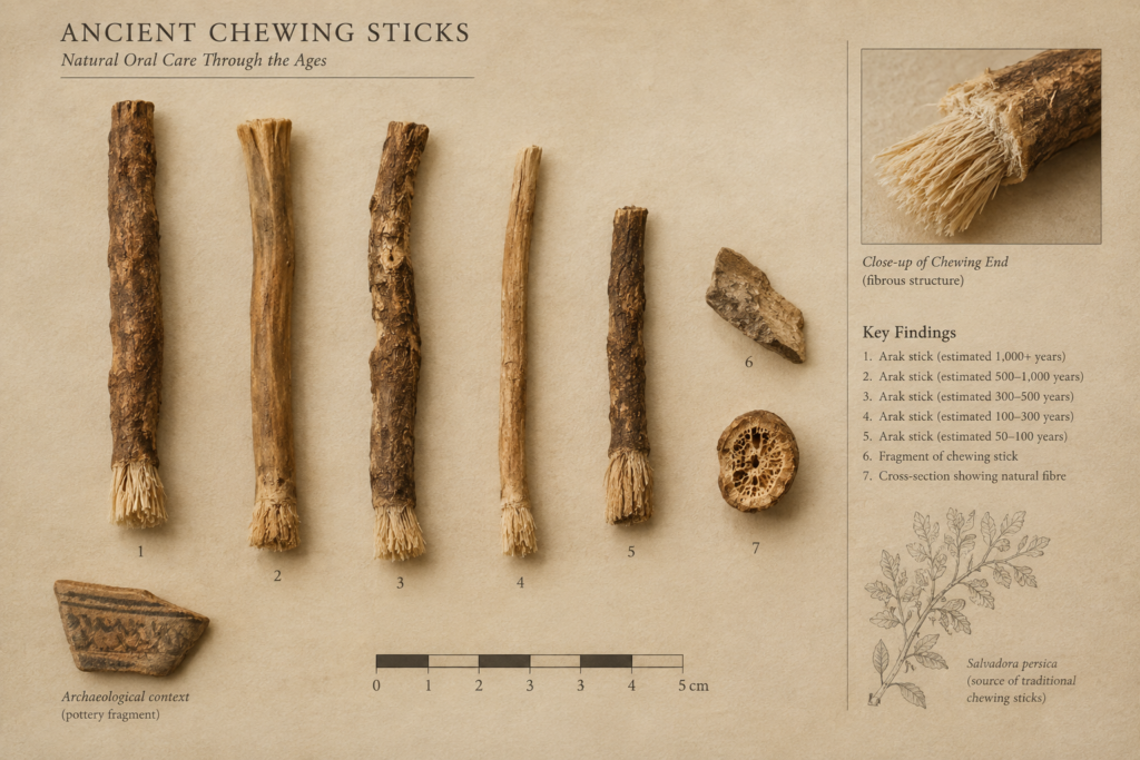 Ancient chewing sticks recovered from archaeological sites
