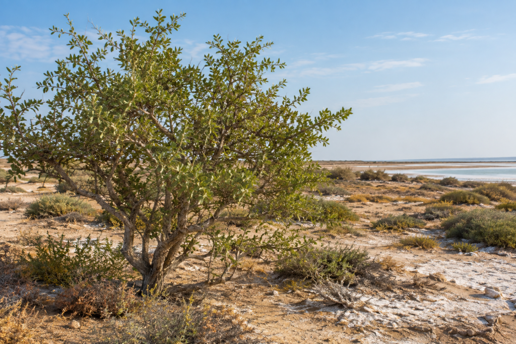 Salvadora persica arak tree growing in arid scrubland
