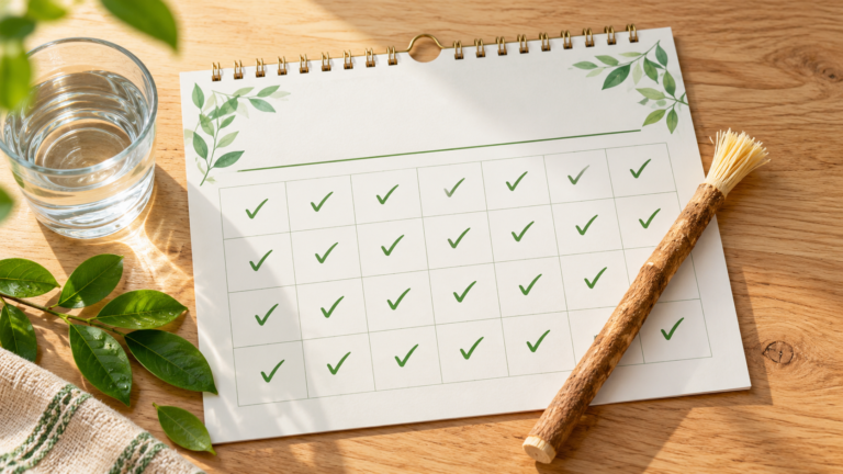 Miswak stick on a 30-day calendar with ticked-off days